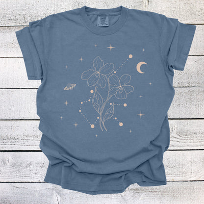 February Zodiac Flower Shirt, Aquarius Birth Month Shirt, Celestial Birth Month Constellations Shirt, Violet Birth Flower Shirt, Birthday