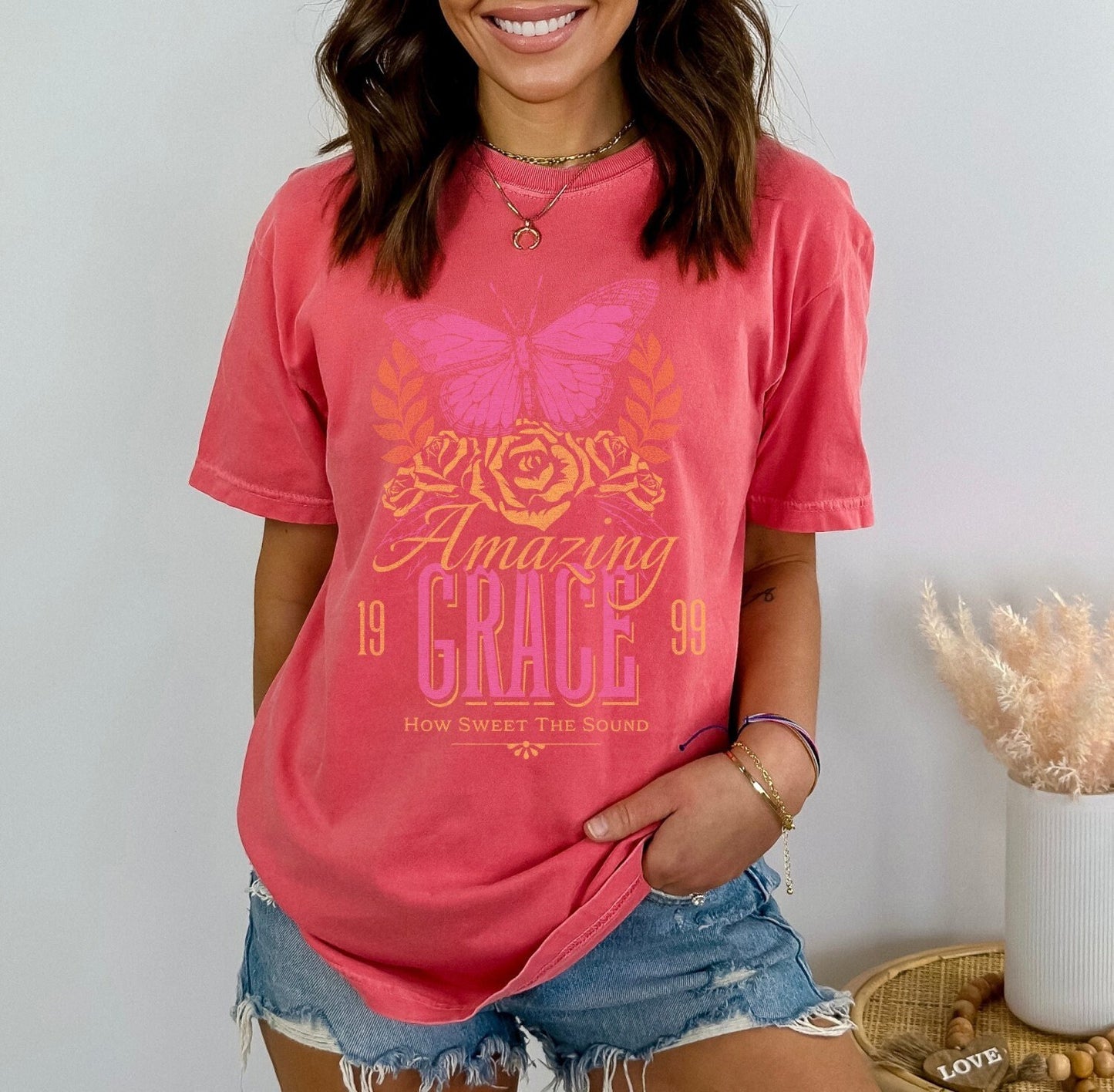 Christian Shirts Religious Tshirt Boho Christian Shirt Christian T Shirts Bible Verse Shirt Amazing Pink/Orange Shirt