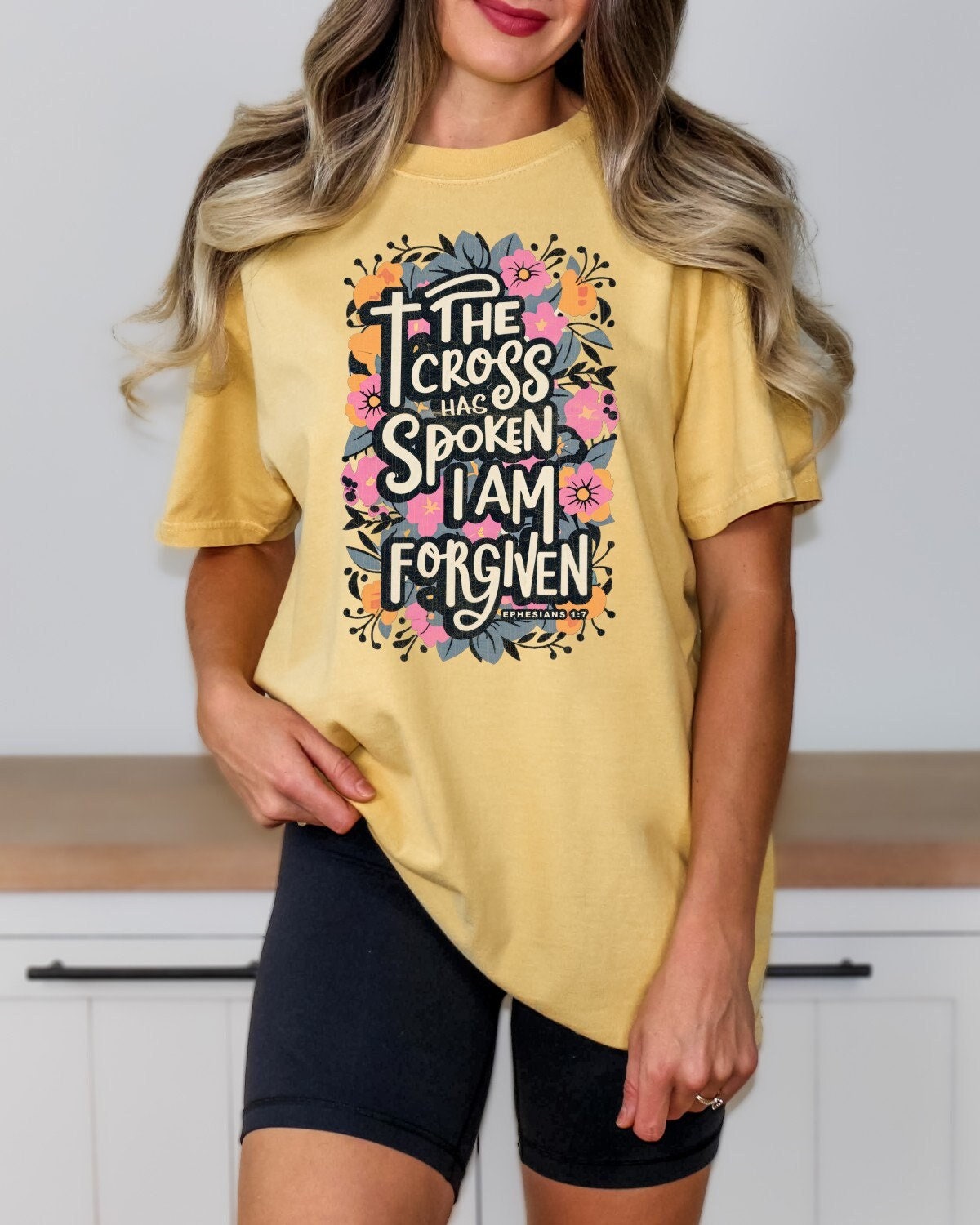 Christian Shirts Religious Tshirt Boho Christian Shirt Christian T Shirts Bible Verse Shirt The Cross Has Spoken I am Forgiven Shirt