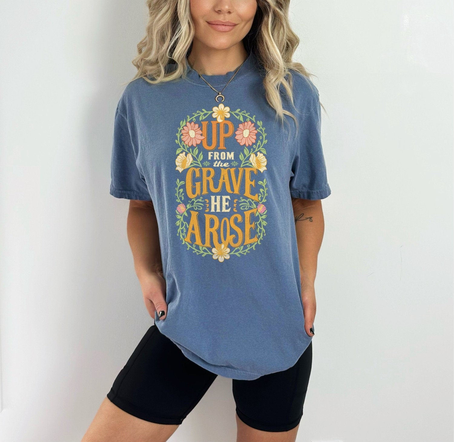 Christian Shirts Religious Tshirt Boho Christian Shirt Christian T Shirts Bible Verse Shirt Up From the Grave He Rose Shirt