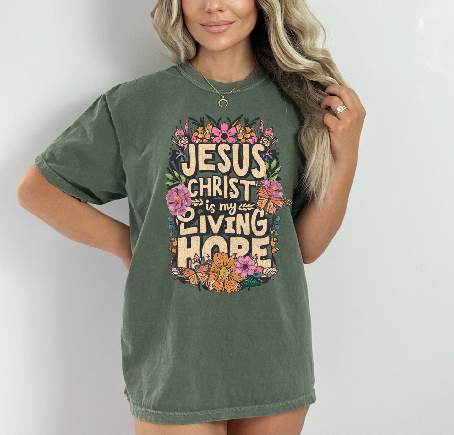 Christian Shirts Religious Tshirt Boho Christian Shirt Christian T Shirts Bible Verse Shirt Jesus Christ is my Living Hope Shirt