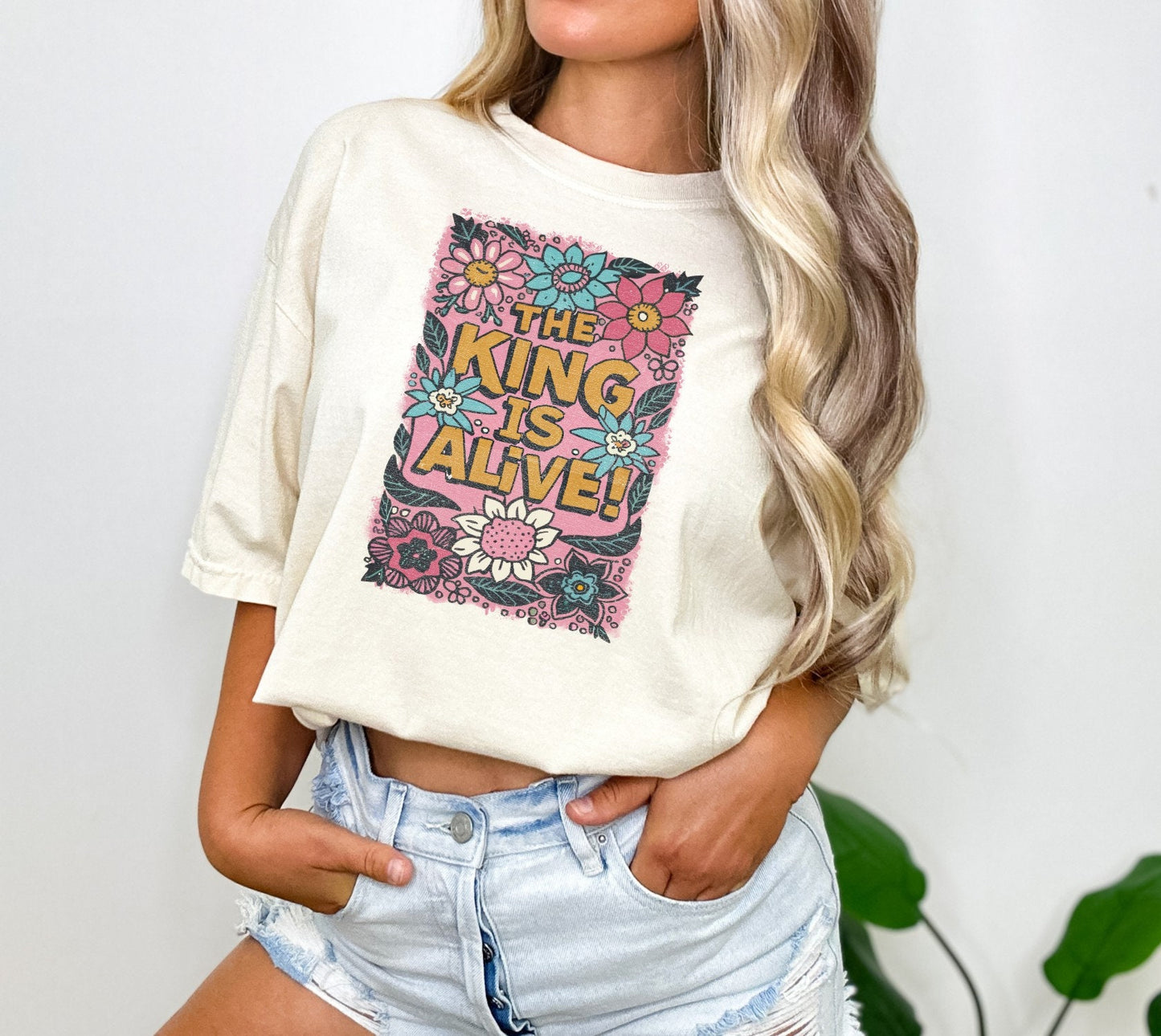 Christian Shirts Religious Tshirt Boho Christian Shirt Christian T Shirts Bible Verse Shirt The King is Alive Floral Shirt