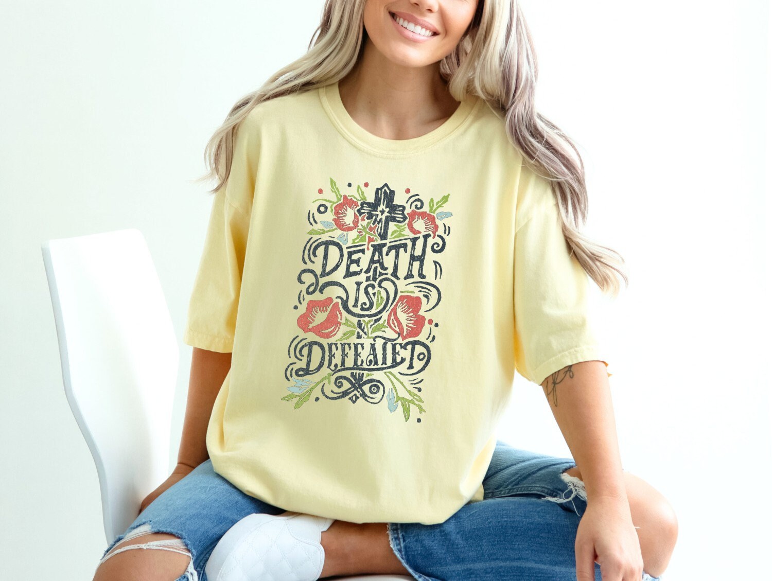 Christian Shirts Boho Christian Shirt Religious Tshirt Christian T Shirts Bible Verse Shirt Death is Defeated Shirt