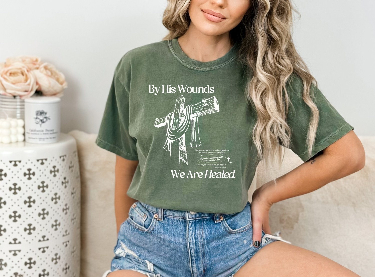 Christian Shirts Boho Christian Shirt Religious Tshirt Christian T Shirts Bible Verse Shirt By His Wounds We are Healed Shirt