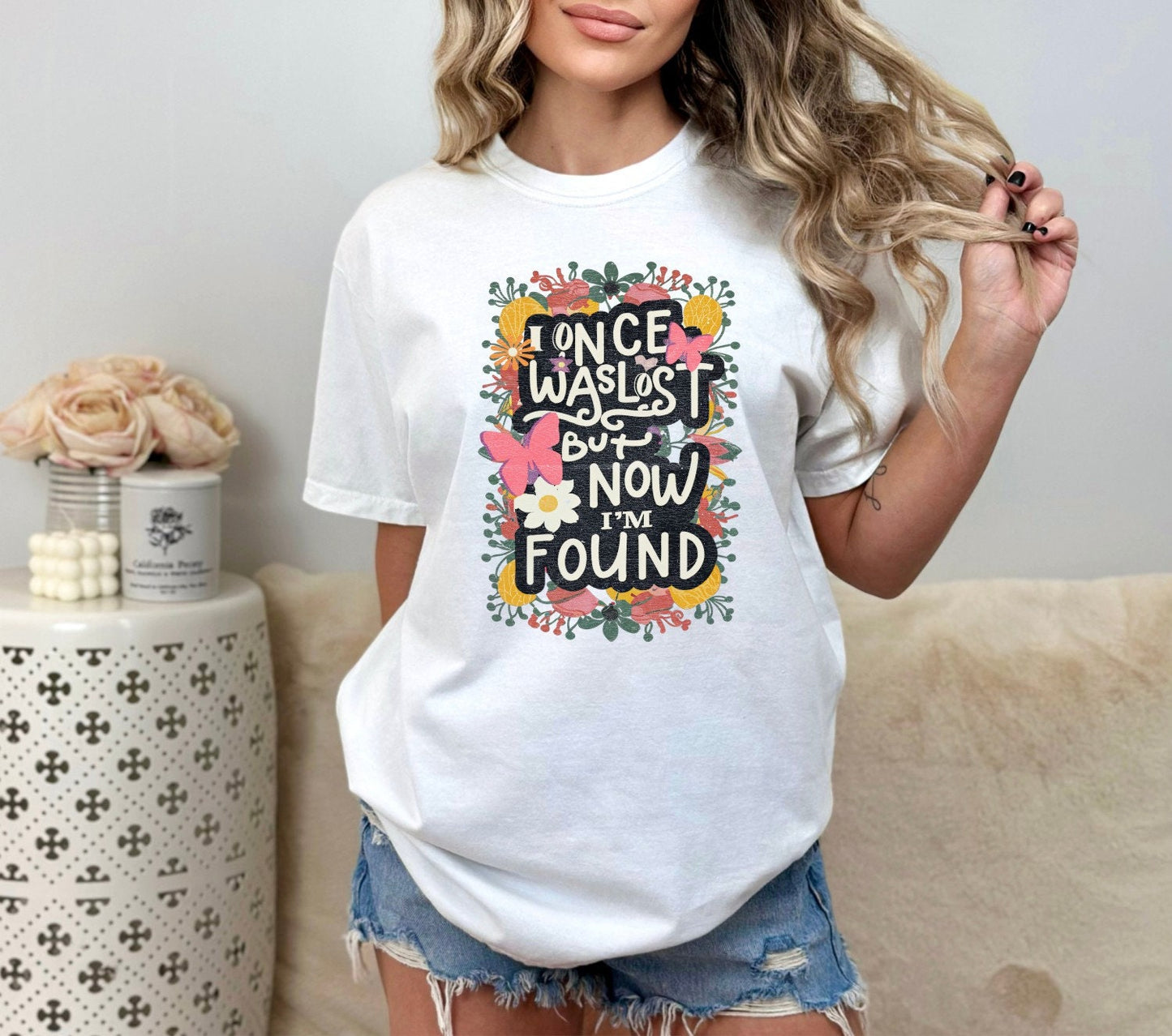 Christian Shirts Religious Tshirt Christian T Shirts Boho Christian Shirt Bible Verse Shirt I Once Was Lost But Now I'm Found Shirt