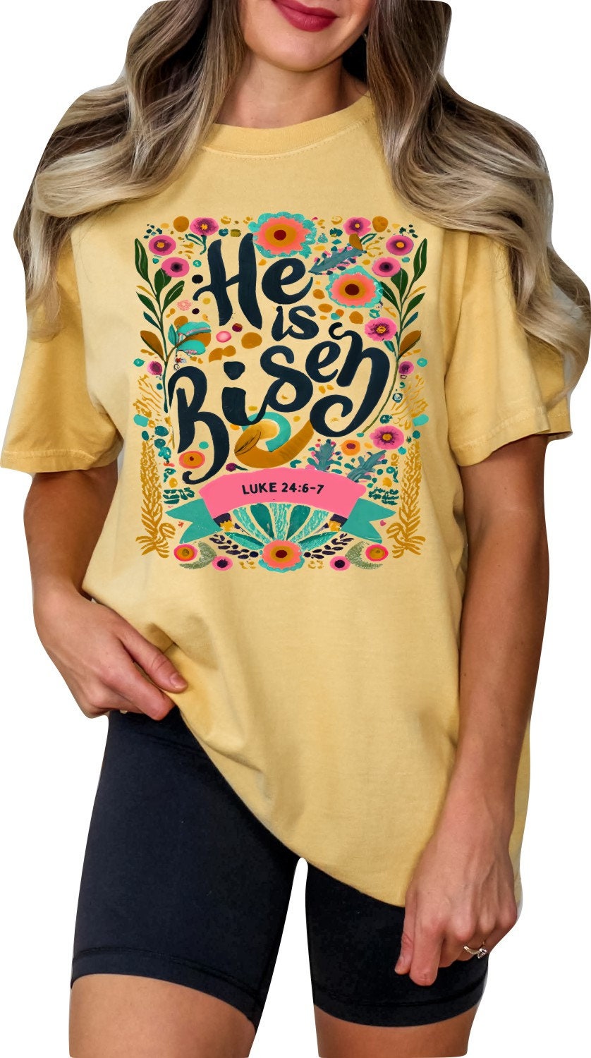 Christian Shirts Boho Christian Shirt Religious Tshirt Christian T Shirts Bible Verse Shirt He is Risen Floral Shirt