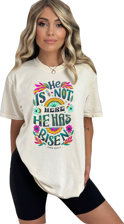 Christian Shirts Boho Christian Shirt Religious Tshirt Christian T Shirts Bible Verse Shirt He is Not Here He is Risen Floral Shirt