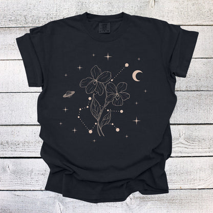 February Zodiac Flower Shirt, Aquarius Birth Month Shirt, Celestial Birth Month Constellations Shirt, Violet Birth Flower Shirt, Birthday