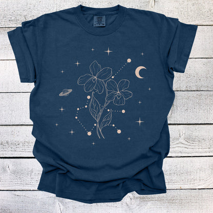 February Zodiac Flower Shirt, Aquarius Birth Month Shirt, Celestial Birth Month Constellations Shirt, Violet Birth Flower Shirt, Birthday