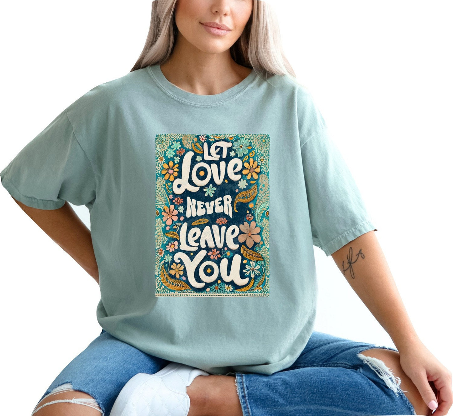 Christian Shirts Religious Tshirt Christian T Shirts Boho Christian Shirt Bible Verse Shirt Let Love Never Leave You Christian Shirt