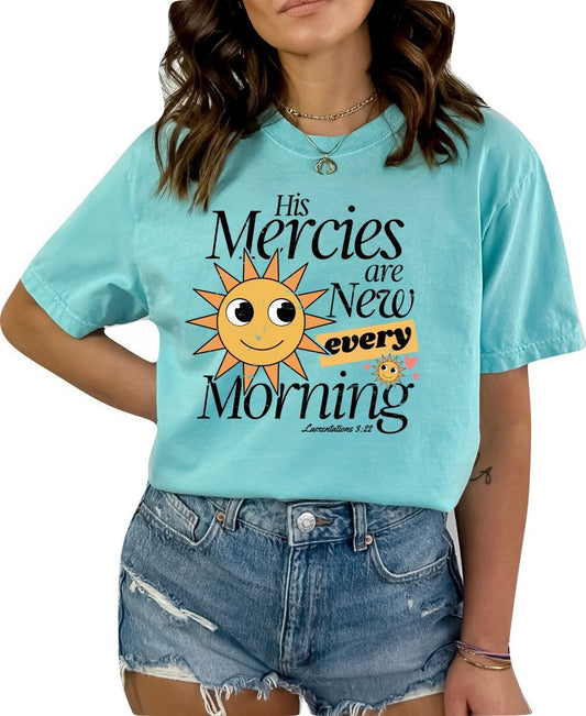 Christian Shirts Religious Tshirt Christian T Shirts Boho Christian Shirt Bible Verse Shirt His Mercies are New Every Morning Sun Shirt