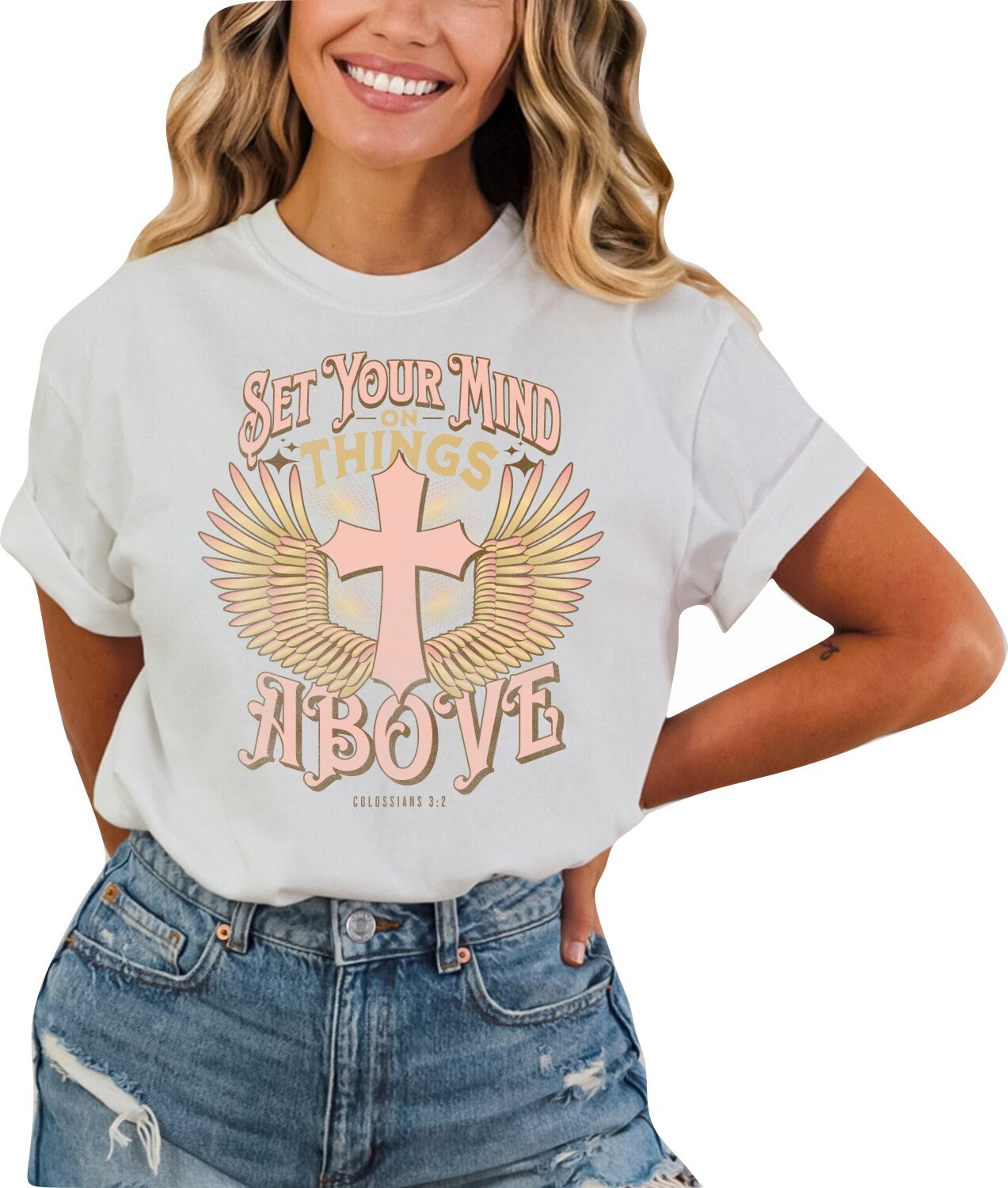 Christian Shirts Religious Tshirt Christian T Shirts Boho Christian Shirt Bible Verse Shirt Set Your Mind on Things Above Christian Shirt