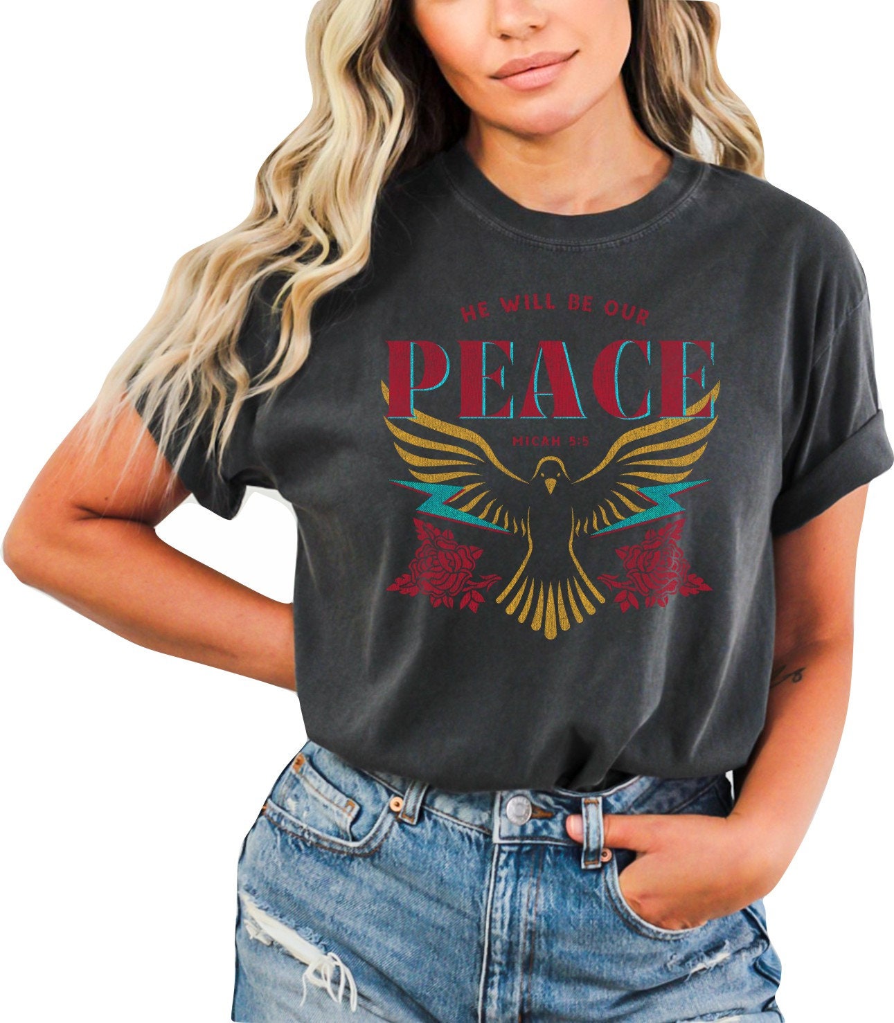 Christian Shirts Religious Tshirt Christian T Shirts Boho Christian Shirt Bible Verse Shirt He Will Be Our Peace Christian Shirt