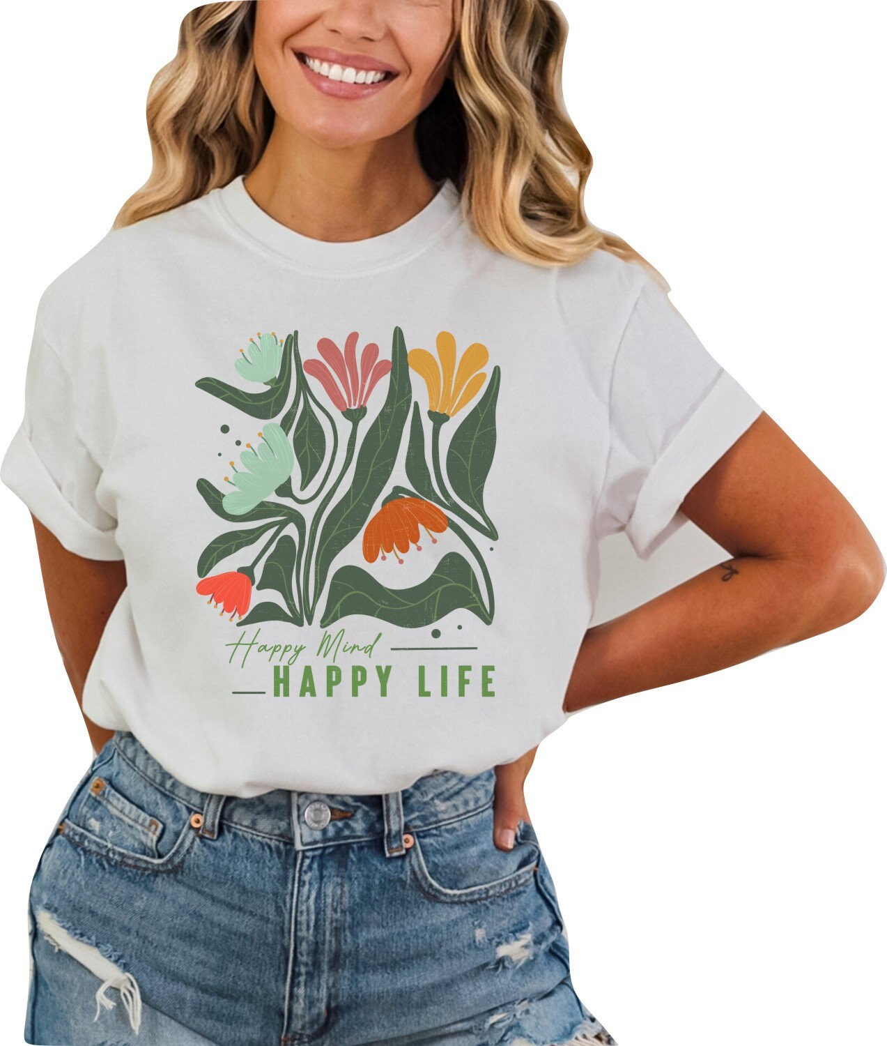 Happy Mind Happy Life Tshirt Flower Shirt Garden Lover Shirt Flower Lover Shirt Wild Flowers Shirt Floral Tshirt Boho Floral Shirt