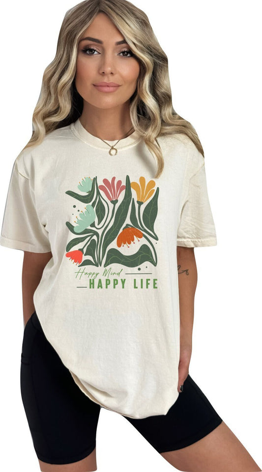 Happy Mind Happy Life Tshirt Flower Shirt Garden Lover Shirt Flower Lover Shirt Wild Flowers Shirt Floral Tshirt Boho Floral Shirt