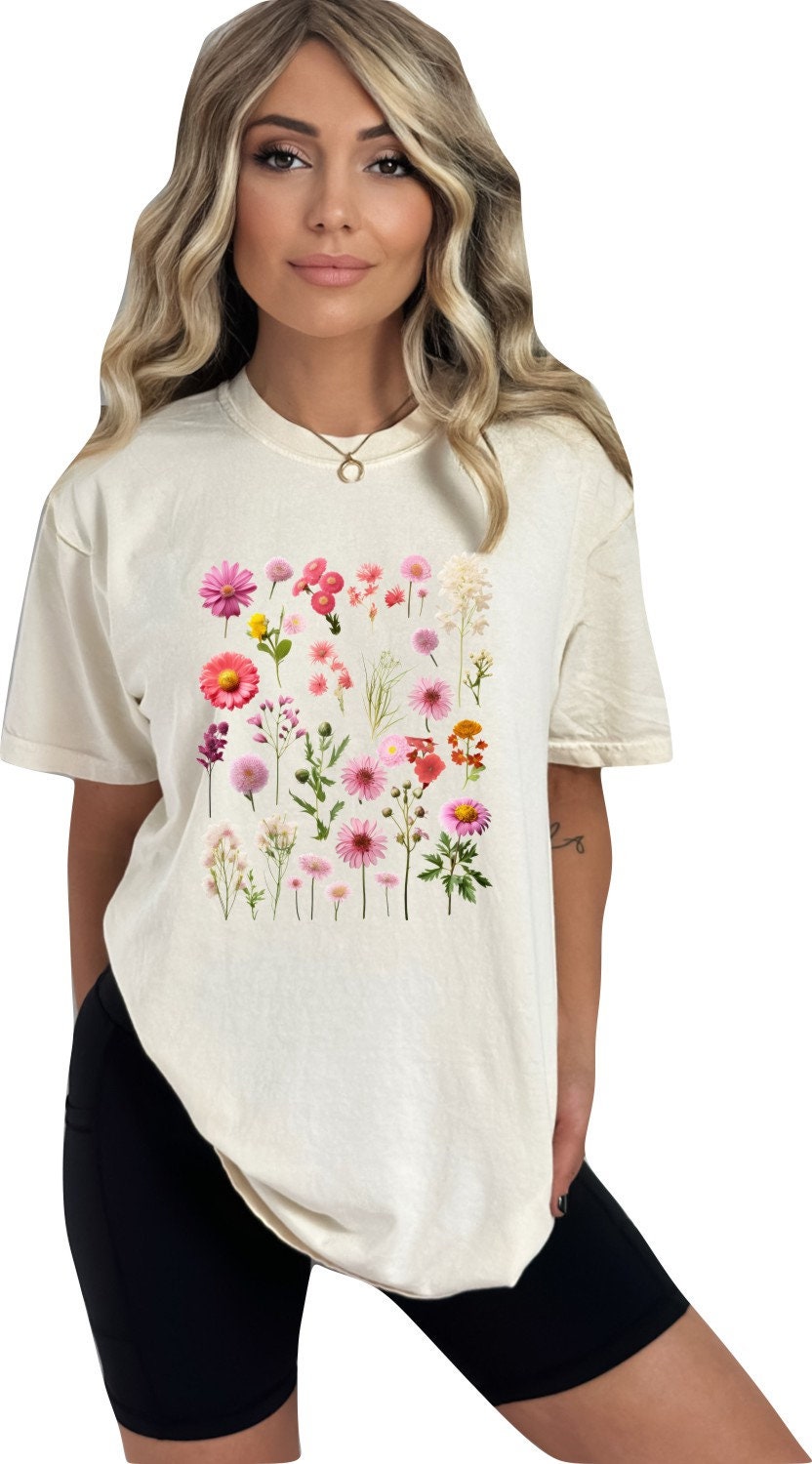 Wildflowers Tshirt Flower Shirt Garden Shirt Flower Lover Shirt Wild Flowers Shirt Floral Tshirt Garden Club Shirt Pink Press Wildflowers