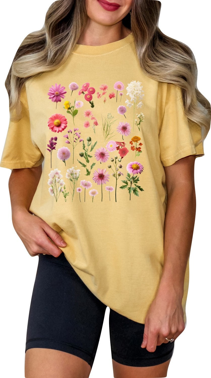 Wildflowers Tshirt Flower Shirt Garden Shirt Flower Lover Shirt Wild Flowers Shirt Floral Tshirt Garden Club Shirt Pink Press Wildflowers