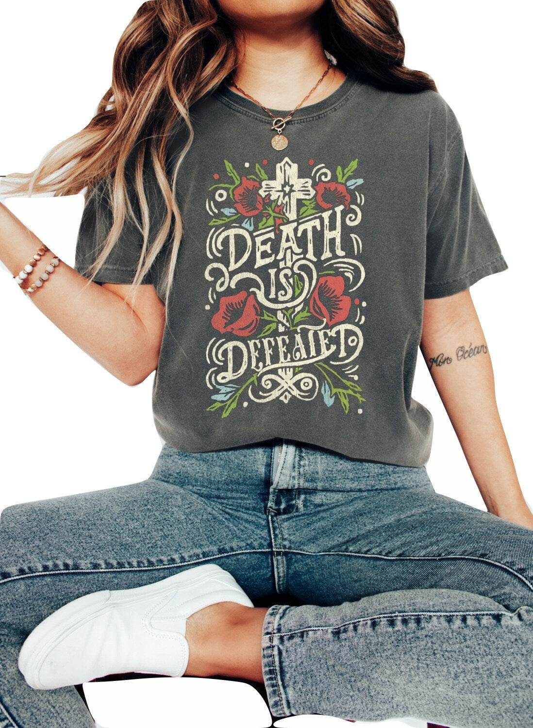 Christian Shirts Boho Christian Shirt Religious Tshirt Christian T Shirts Bible Verse Shirt Death is Defeated Shirt