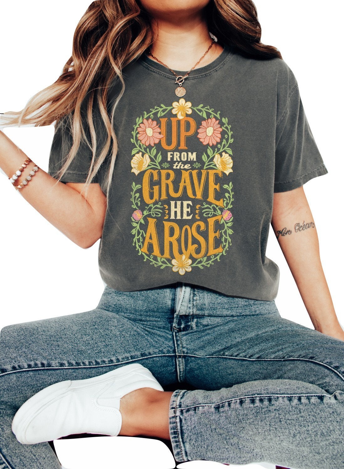 Christian Shirts Religious Tshirt Boho Christian Shirt Christian T Shirts Bible Verse Shirt Up From the Grave He Rose Shirt