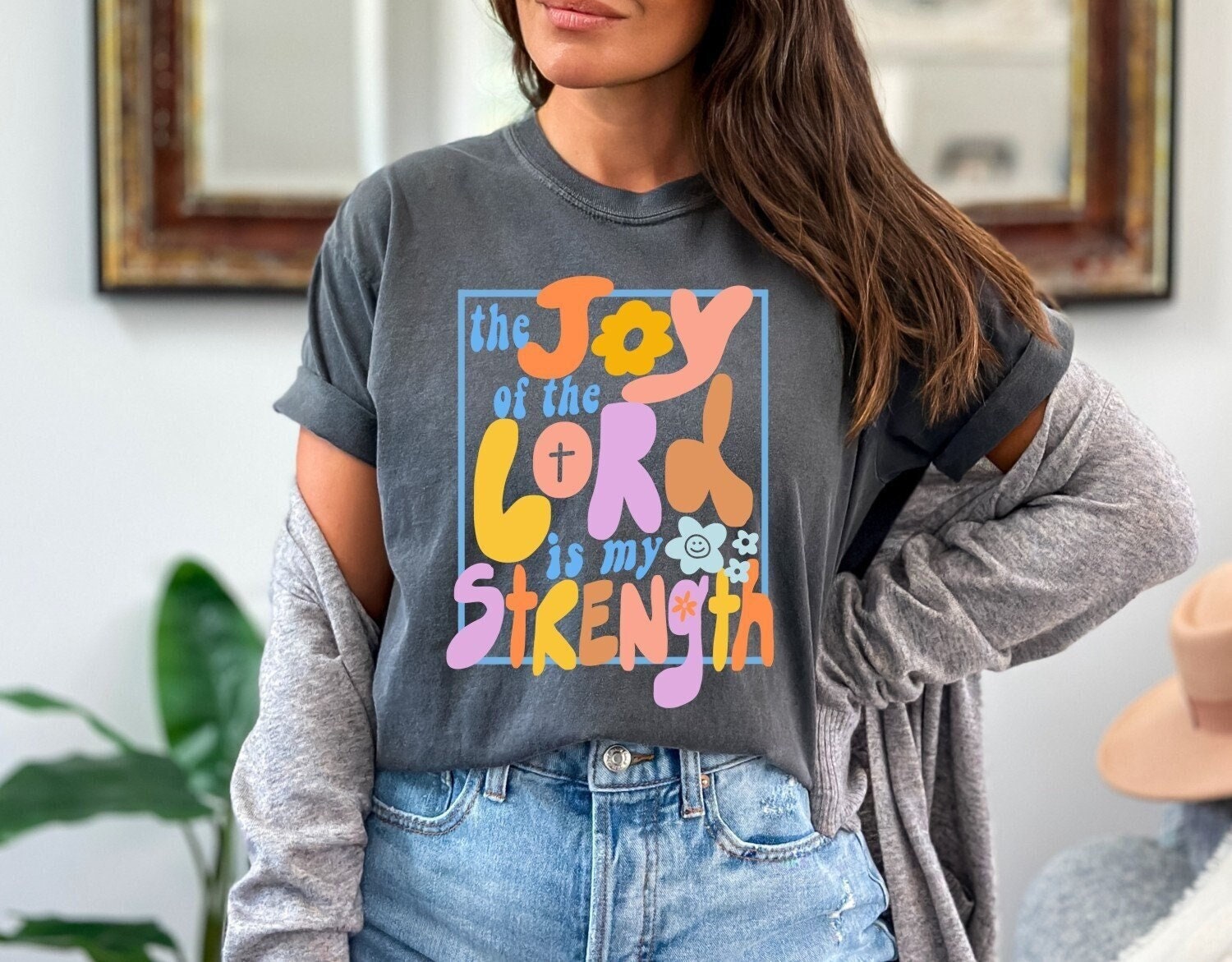 Christian Shirts Religious Tshirt Boho Christian Shirt Christian T Shirts Bible Verse Shirt TheJoy of the Lord is my Strength Shirt 