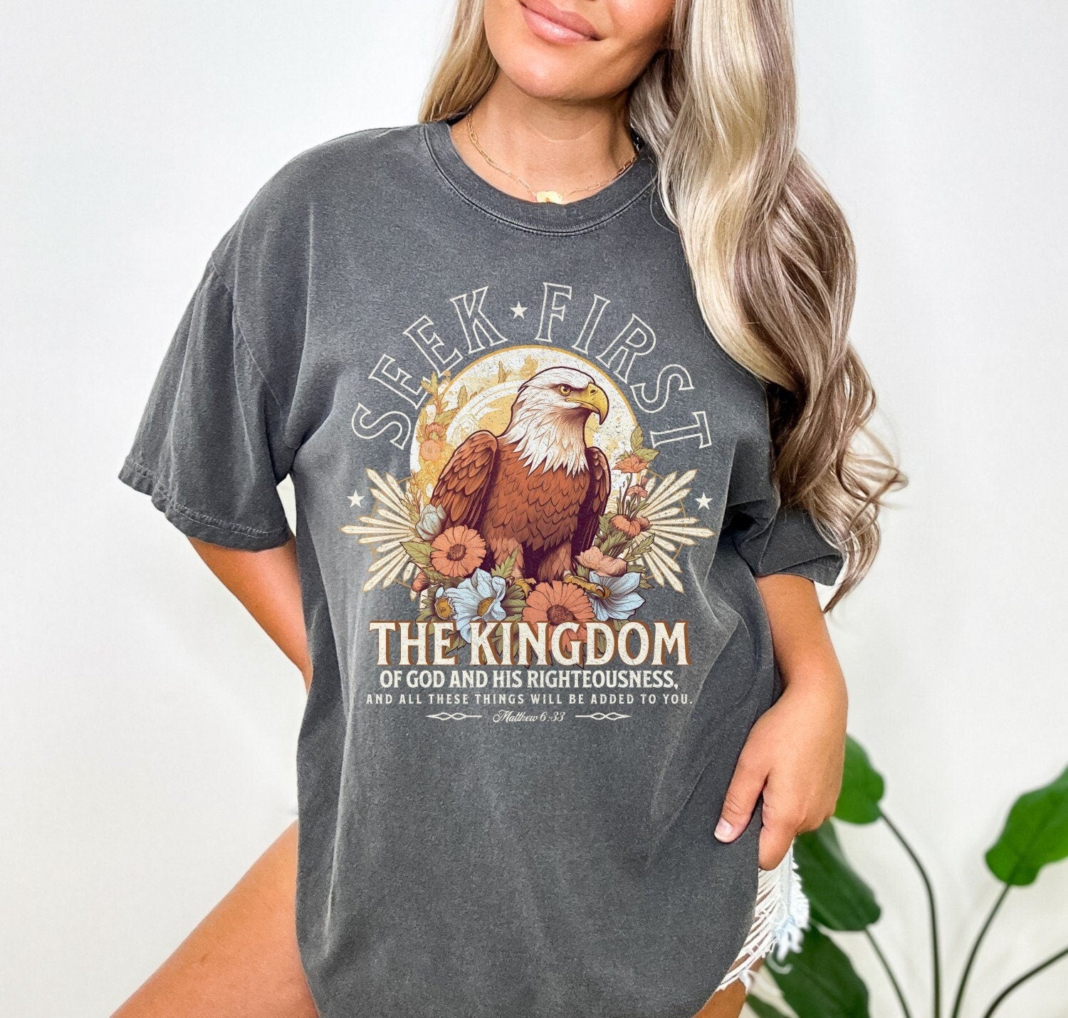 Christian Shirts Religious Tshirt Boho Christian Shirt Christian T Shirts Bible Verse Shirt Seek First the Kingdom Shirt