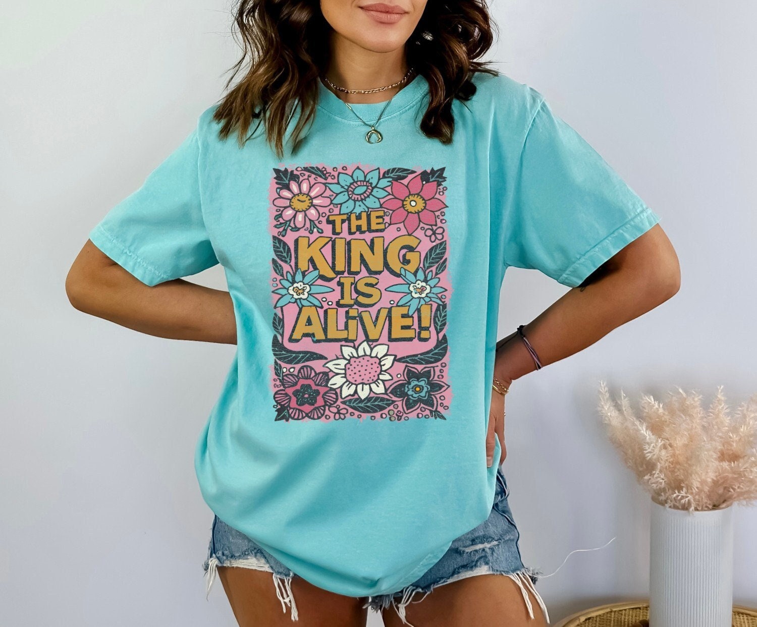 Christian Shirts Religious Tshirt Boho Christian Shirt Christian T Shirts Bible Verse Shirt The King is Alive Floral Shirt