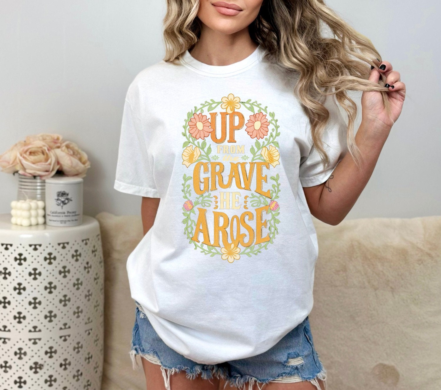 Christian Shirts Religious Tshirt Boho Christian Shirt Christian T Shirts Bible Verse Shirt Up From the Grave He Rose Shirt