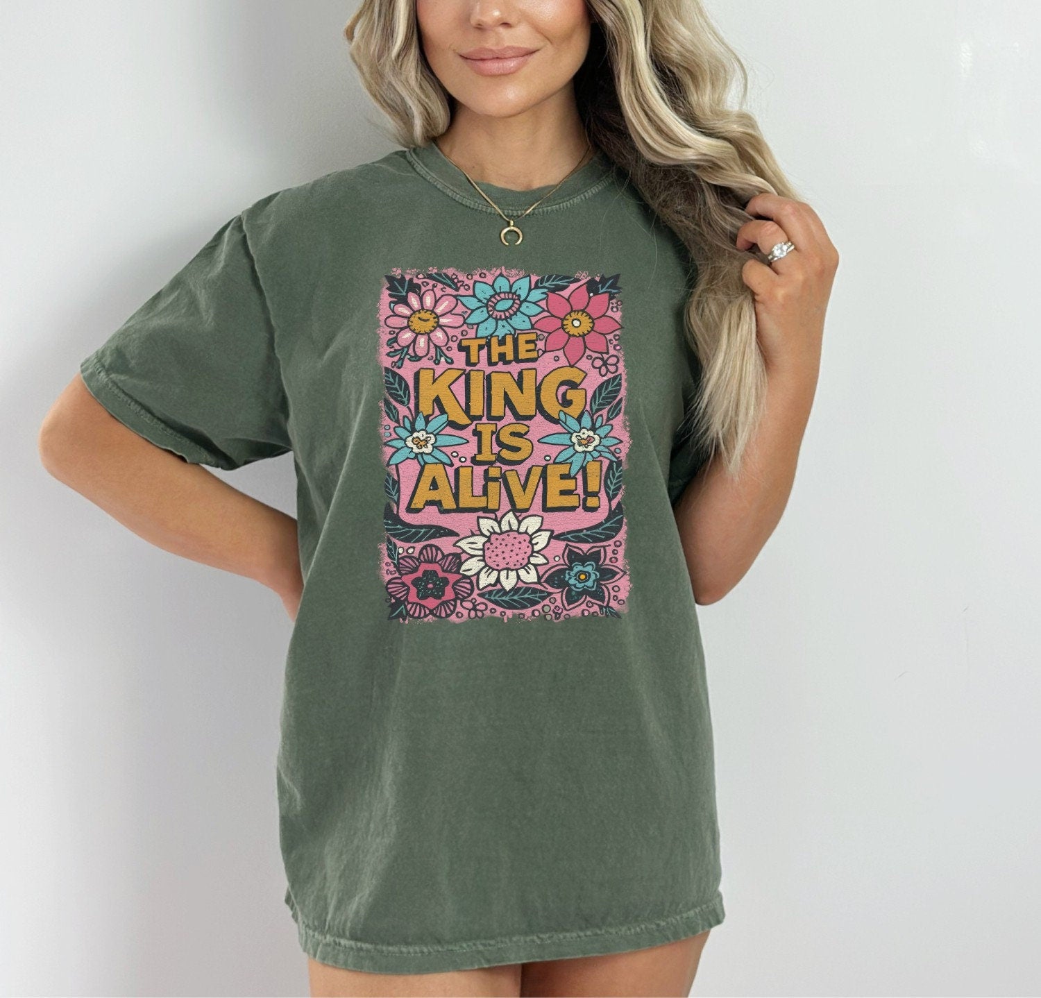 Christian Shirts Religious Tshirt Boho Christian Shirt Christian T Shirts Bible Verse Shirt The King is Alive Floral Shirt