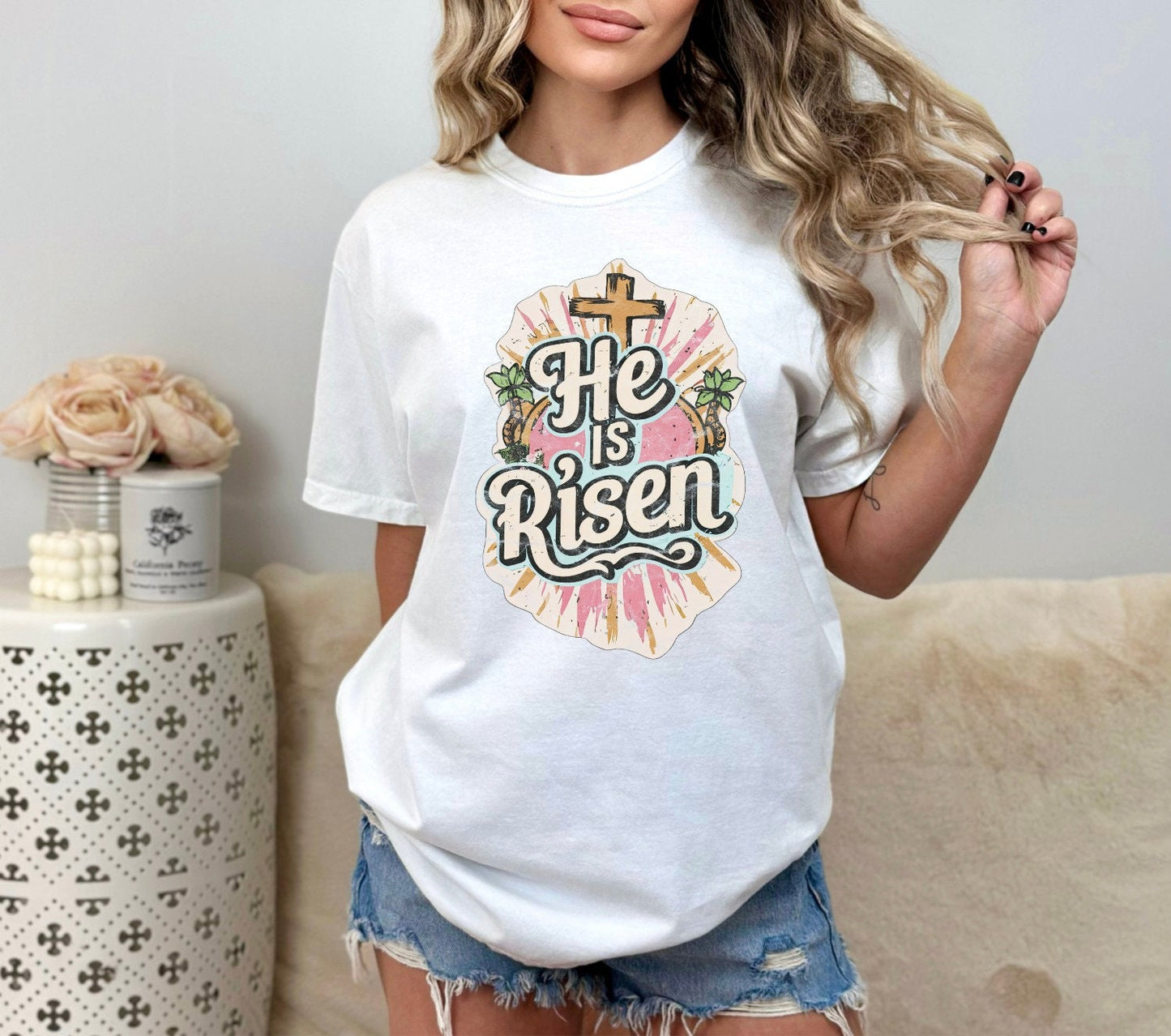 Christian Shirts Religious Tshirt Boho Christian Shirt Christian T Shirts Bible Verse Shirt He is Risen Shirt