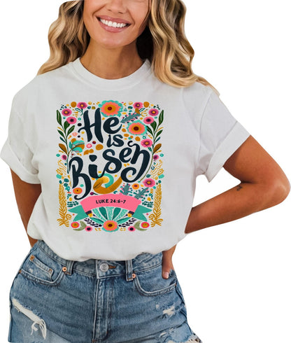 Christian Shirts Boho Christian Shirt Religious Tshirt Christian T Shirts Bible Verse Shirt He is Risen Floral Shirt