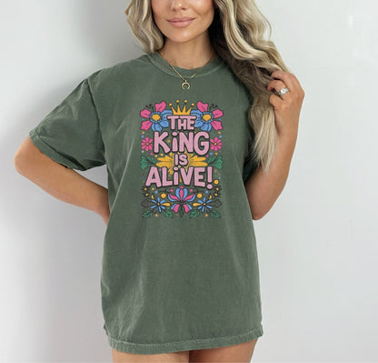 Christian Shirts Boho Christian Shirt Religious Tshirt Christian T Shirts Bible Verse Shirt The King is Alive Crown Shirt