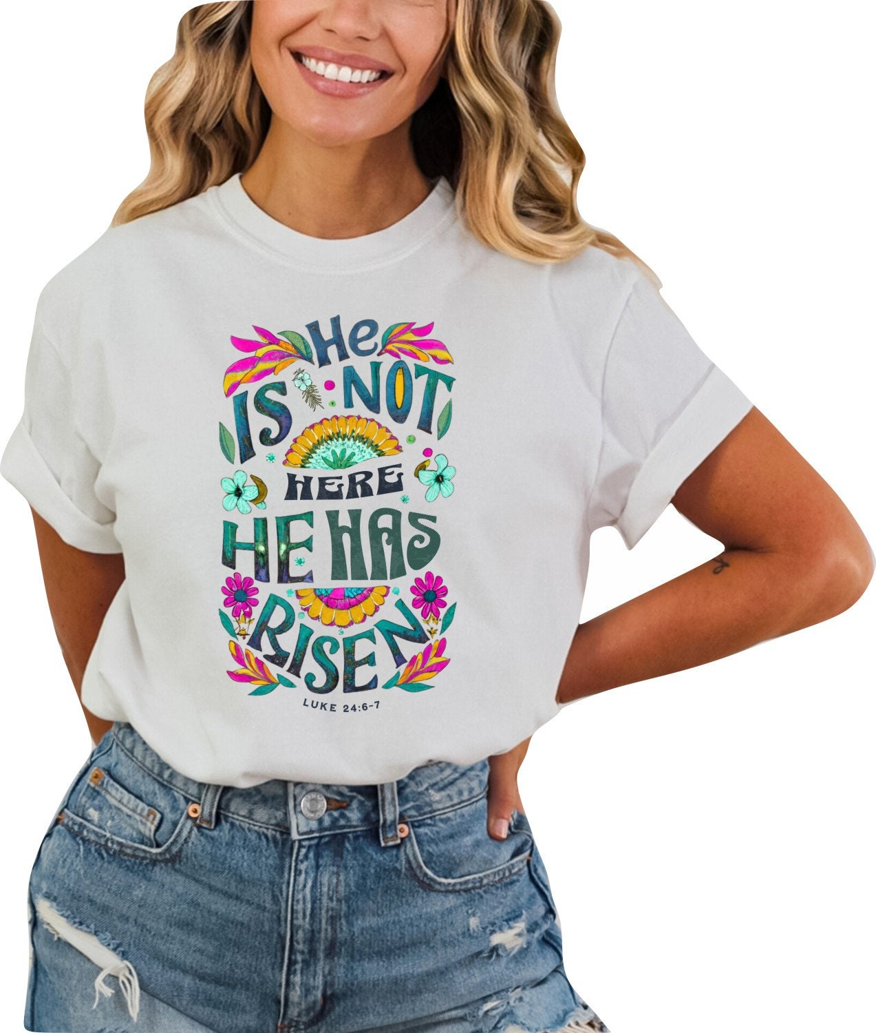 Christian Shirts Boho Christian Shirt Religious Tshirt Christian T Shirts Bible Verse Shirt He is Not Here He is Risen Floral Shirt