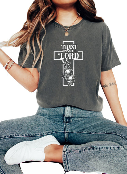 Christian Shirts Boho Christian Shirt Religious Tshirt Christian T Shirts Bible Verse Shirt Trust in the Lord Cross Shirt