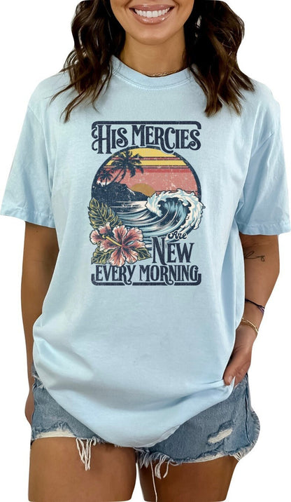 Christian Shirts Boho Christian Shirt Religious Tshirt Christian T Shirts Bible Verse Shirt His Mercies are New Every Morning Shirt