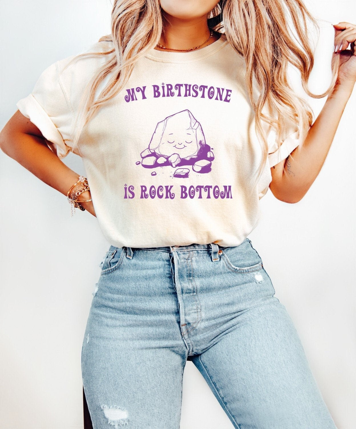 My Birthstone is Rock Bottom Shirt Funny Shirt Sarcastic T-Shirt Retro Shirt Vintage Shirt Trendy Shirt Mental Health Shirt Hand Drawn Retro