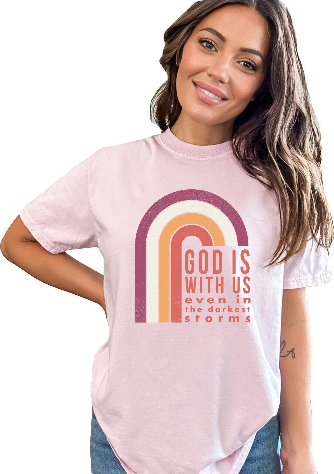 Christian Shirts Religious Tshirt Christian T Shirts Boho Christian Shirt Bible Verse Shirt God is With Us Even in The Darkest Storms Shirt