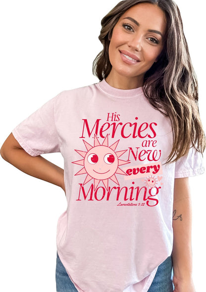 Christian Shirts Religious Tshirt Christian T Shirts Boho Christian Shirt Bible Verse Shirt His Mercies are New Every Morning Sun Shirt