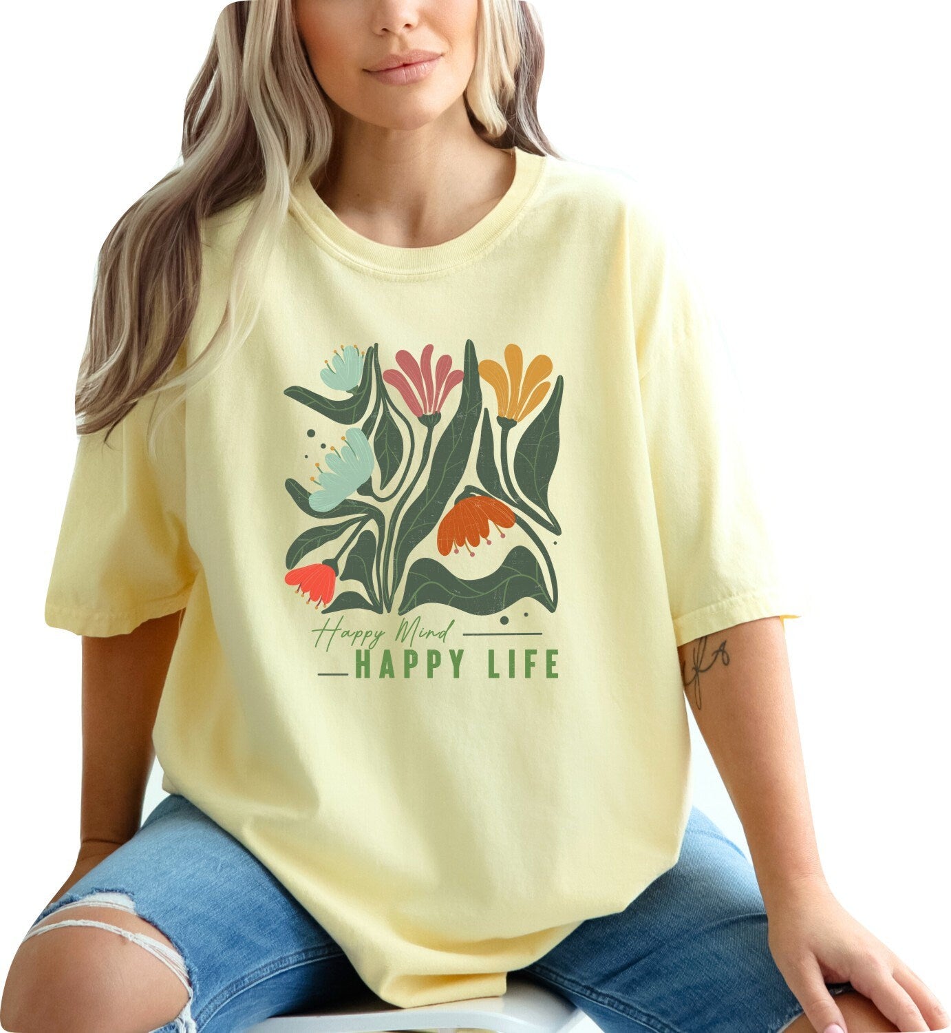 Happy Mind Happy Life Tshirt Flower Shirt Garden Lover Shirt Flower Lover Shirt Wild Flowers Shirt Floral Tshirt Boho Floral Shirt