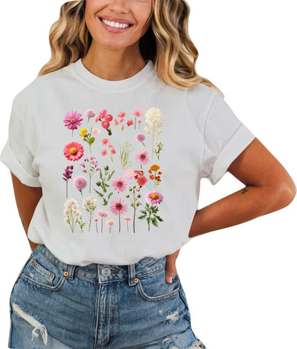 Wildflowers Tshirt Flower Shirt Garden Shirt Flower Lover Shirt Wild Flowers Shirt Floral Tshirt Garden Club Shirt Pink Press Wildflowers