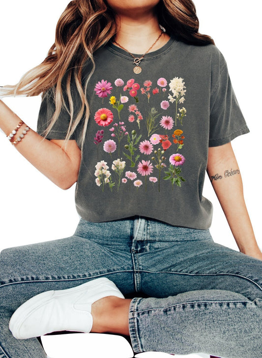 Wildflowers Tshirt Flower Shirt Garden Shirt Flower Lover Shirt Wild Flowers Shirt Floral Tshirt Garden Club Shirt Pink Press Wildflowers