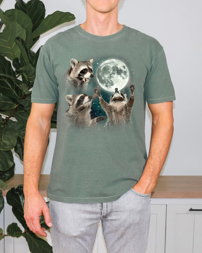 Raccoon Shirt Three Raccoons Howling at the Moon Shirt Graphic Shirt Men's Shirt Comfort Color Shirt Raccoon Lover Shirt Raccoon Moon Shirt