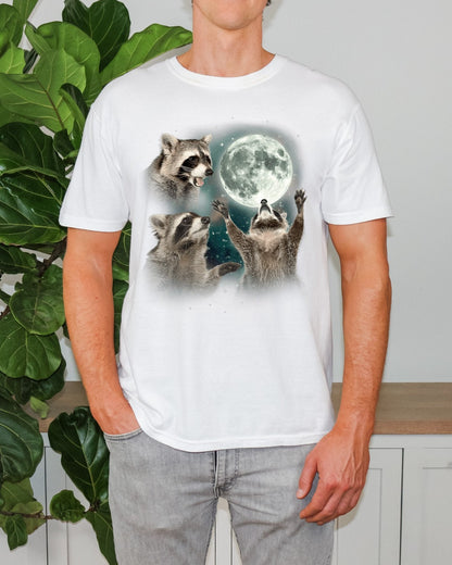 Raccoon Shirt Three Raccoons Howling at the Moon Shirt Graphic Shirt Men's Shirt Comfort Color Shirt Raccoon Lover Shirt Raccoon Moon Shirt