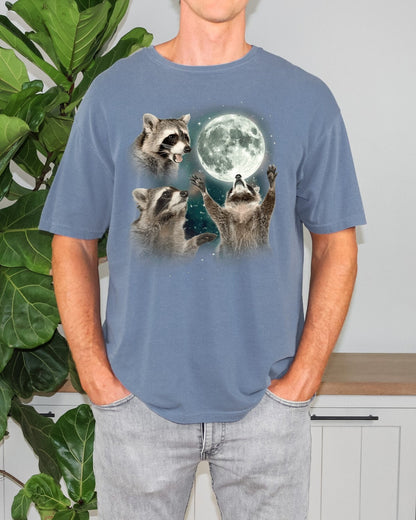 Raccoon Shirt Three Raccoons Howling at the Moon Shirt Graphic Shirt Men's Shirt Comfort Color Shirt Raccoon Lover Shirt Raccoon Moon Shirt