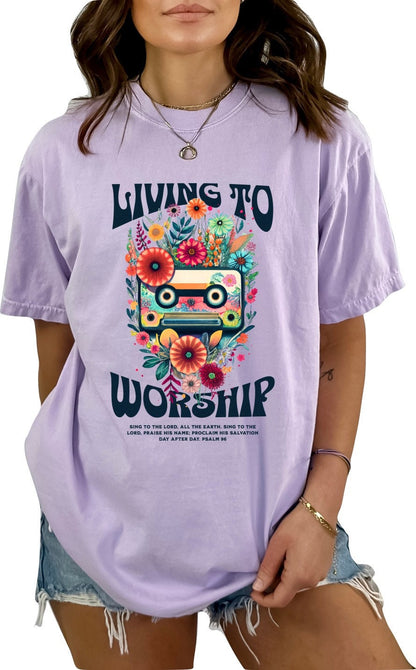 Living To Worship T-Shirt Christian Shirts Boho Christian Shirt Religious Tshirt Christian T-Shirts Bible Verse Shirt