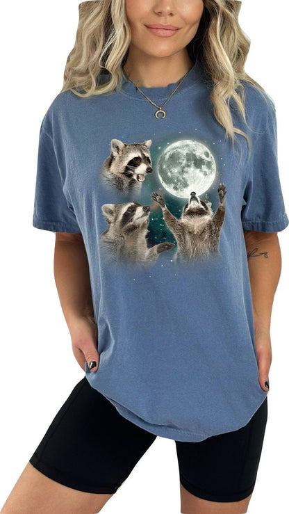 Raccoon Shirt Three Raccoons Howling at the Moon Shirt Graphic Shirt Women Shirt Comfort Color Shirt Raccoon Lover Shirt Raccoon Moon Shirt