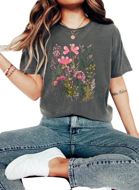 Wildflowers Tshirt Flower Shirt Garden Lover Shirt Flower Lover Shirt Wild Flowers Shirt Floral Tshirt Boho Floral Shirt Summer Pinks Floral