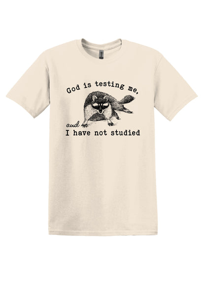 T-shirt Graphic Shirt Funny Adult TShirt Vintage Funny TShirt Nostalgia T-Shirt Relaxed Cotton Tee God is Testing Me and I Have Not Studied