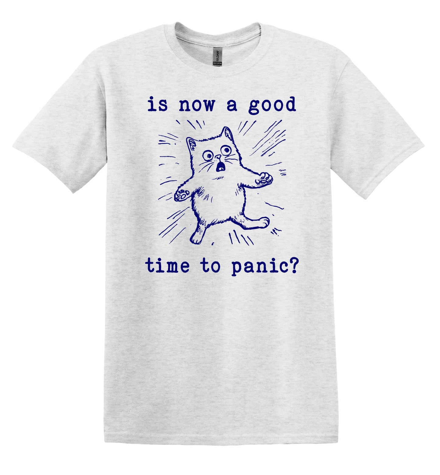 Is Now a Good Time To Panic Cat T-shirt Graphic Shirt Funny Adult TShirt Vintage Funny TShirt Nostalgia T-Shirt Relaxed Cotton Tee T-Shirt