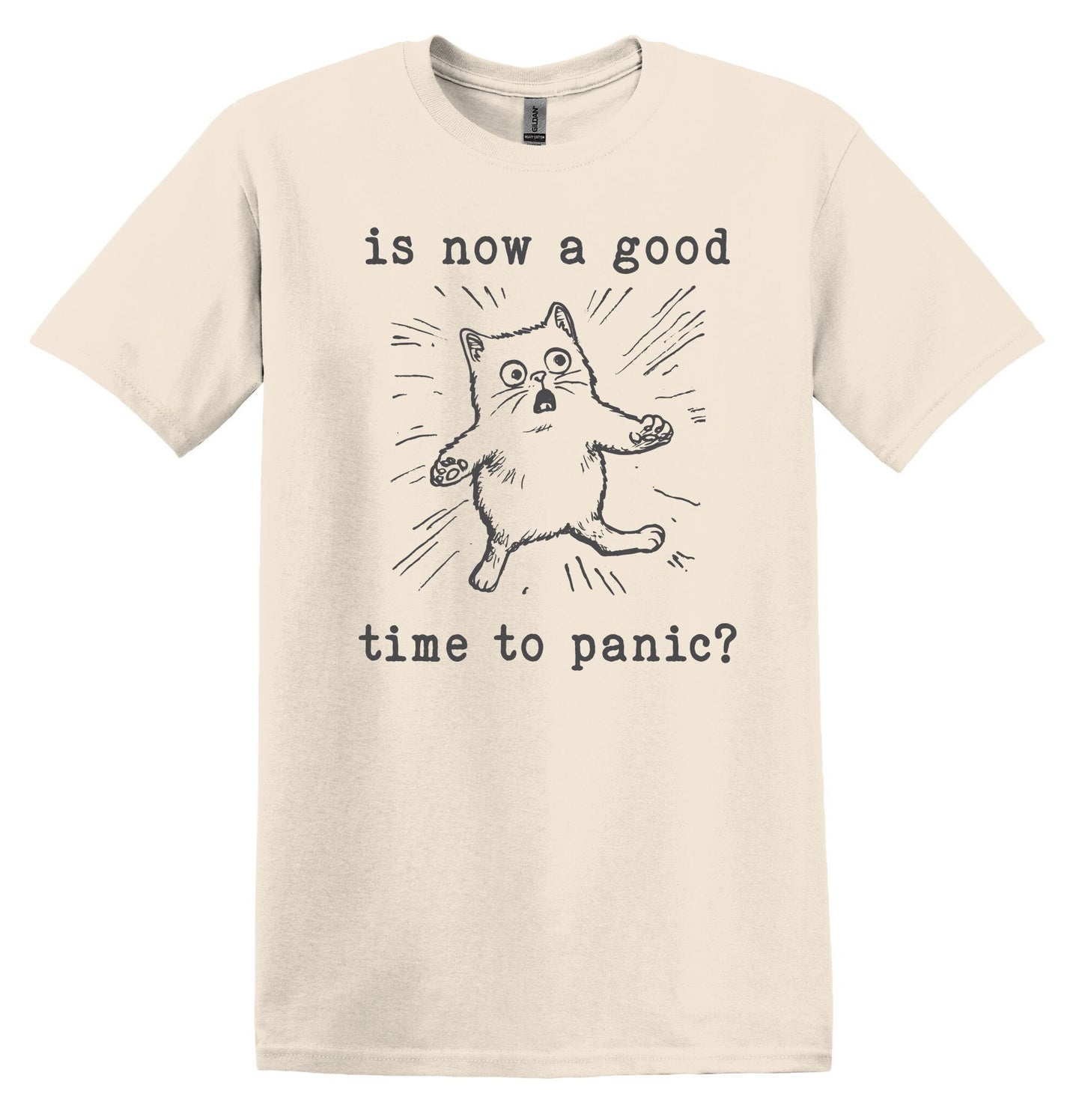 Is Now a Good Time To Panic Cat T-shirt Graphic Shirt Funny Adult TShirt Vintage Funny TShirt Nostalgia T-Shirt Relaxed Cotton Tee T-Shirt