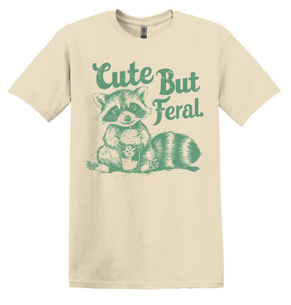 Cute But Feral Green Raccoon Shirt Graphic Shirt Retro Adult Shirt Vintage T-Shirt Cotton Tee Meme Shirt Trendy T-Shirt Funny Gift